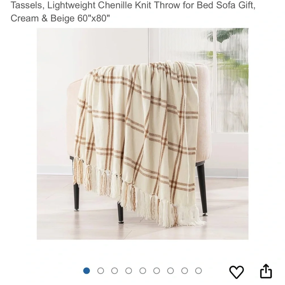 Cream and Beige Plaid Chenille Throw Blanket